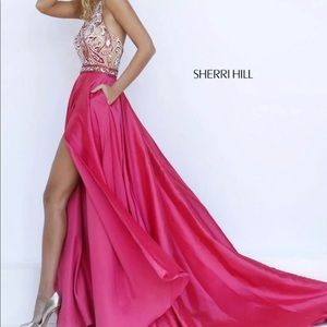 coral sherri hill prom dress